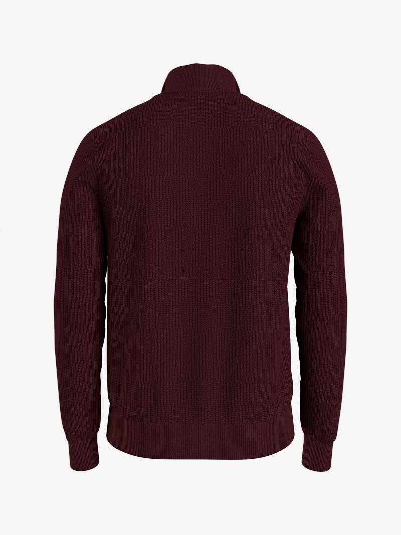 Férfi Tommy Hilfiger Essential solid quarter-zip Pulóverek Bordó | HU 946EBC